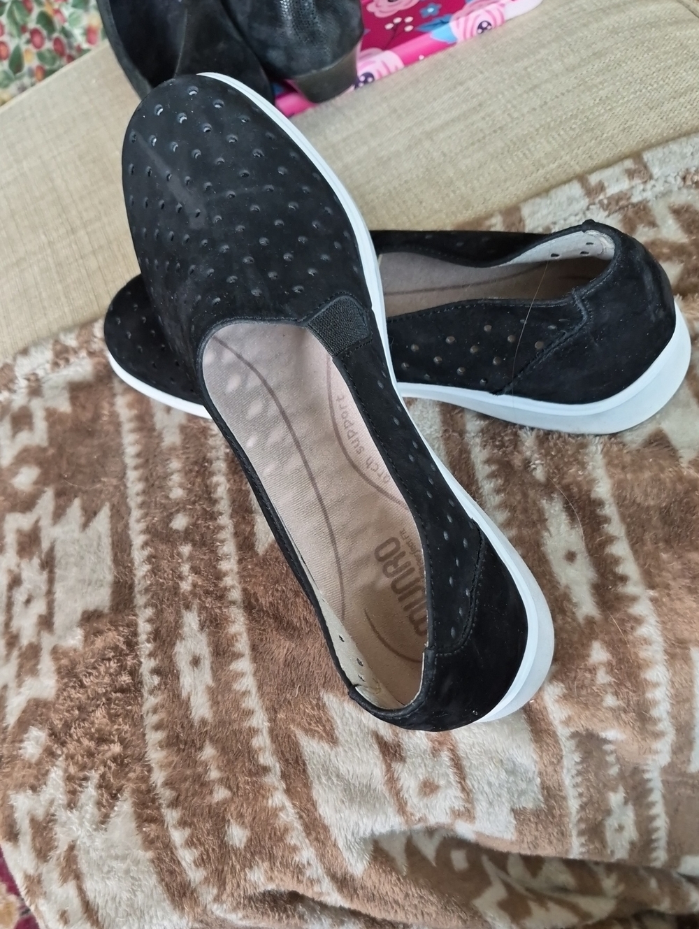 Munro Black Suede Slip-On Perforated Flats